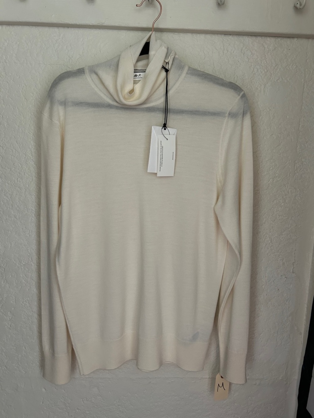 Men's Cream Turtleneck Sweater - Lightweight Long Sleeve